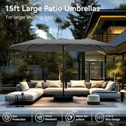 PHI VILLA 15ft Large Patio Umbrellas with Base