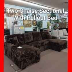 ✨ Corduroy Two Chaise Sectional With Pullout Bed And Storage Chaises 