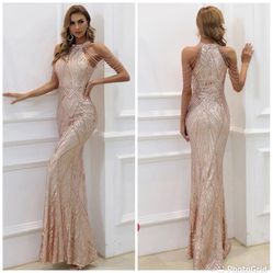 New Miss Ord Formal Long Prom Sequin Tassel Elegant Evening Gown Mermaid Dress Large 