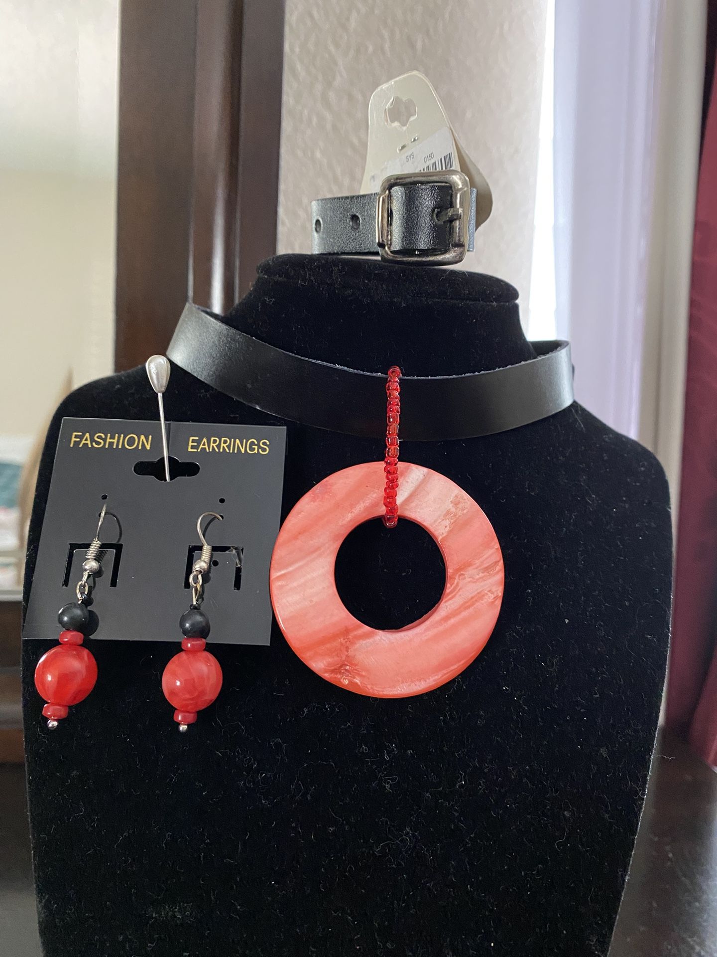 Red and black pendant, choker, earrings and bracelet set