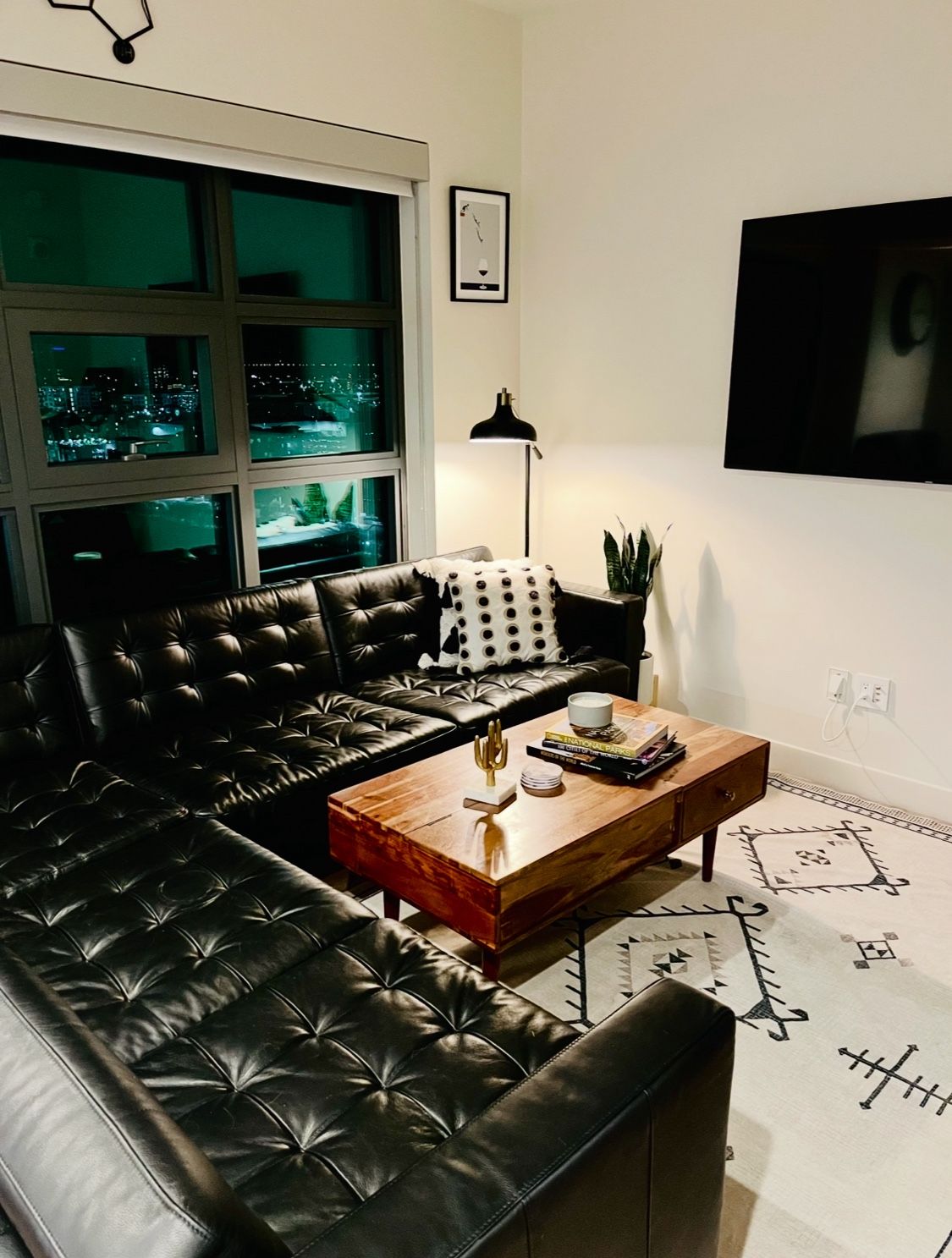 Black Leather Sectional Couch – Great Condition!