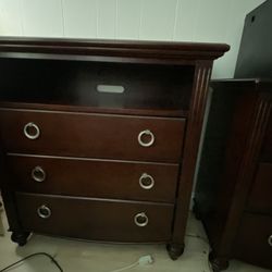 Cherry Brown TV stand with three drawers  3 1/2 foot