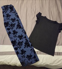 Zara Girls Floral Pants + Black Top Set