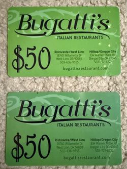 Bugatti’s Italian restaurant giftcards