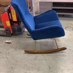 Modern Rocking Chair, Comfy Uplostered Accent Chair with High Backrest and Armrests, Rocker Glider Chair for Nursery(Blue)