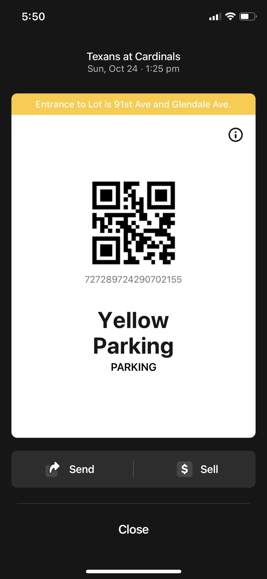 Yellow Parking Pass  Only Pass No Tickets