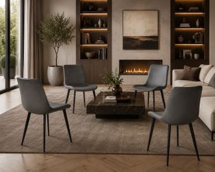LOVMOR Dining Chairs Set of 4 Modern Design Home Chairs PU Leather Metal Dining Chairs for Kitchen Dining Room Gray