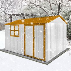 Metal garden sheds 10ftx8ft outdoor storage sheds white+yellow with window