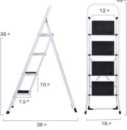 DELXO Step Ladder Folding Step Stool 4 Step Ladder with Handrails Heavy Duty Ste