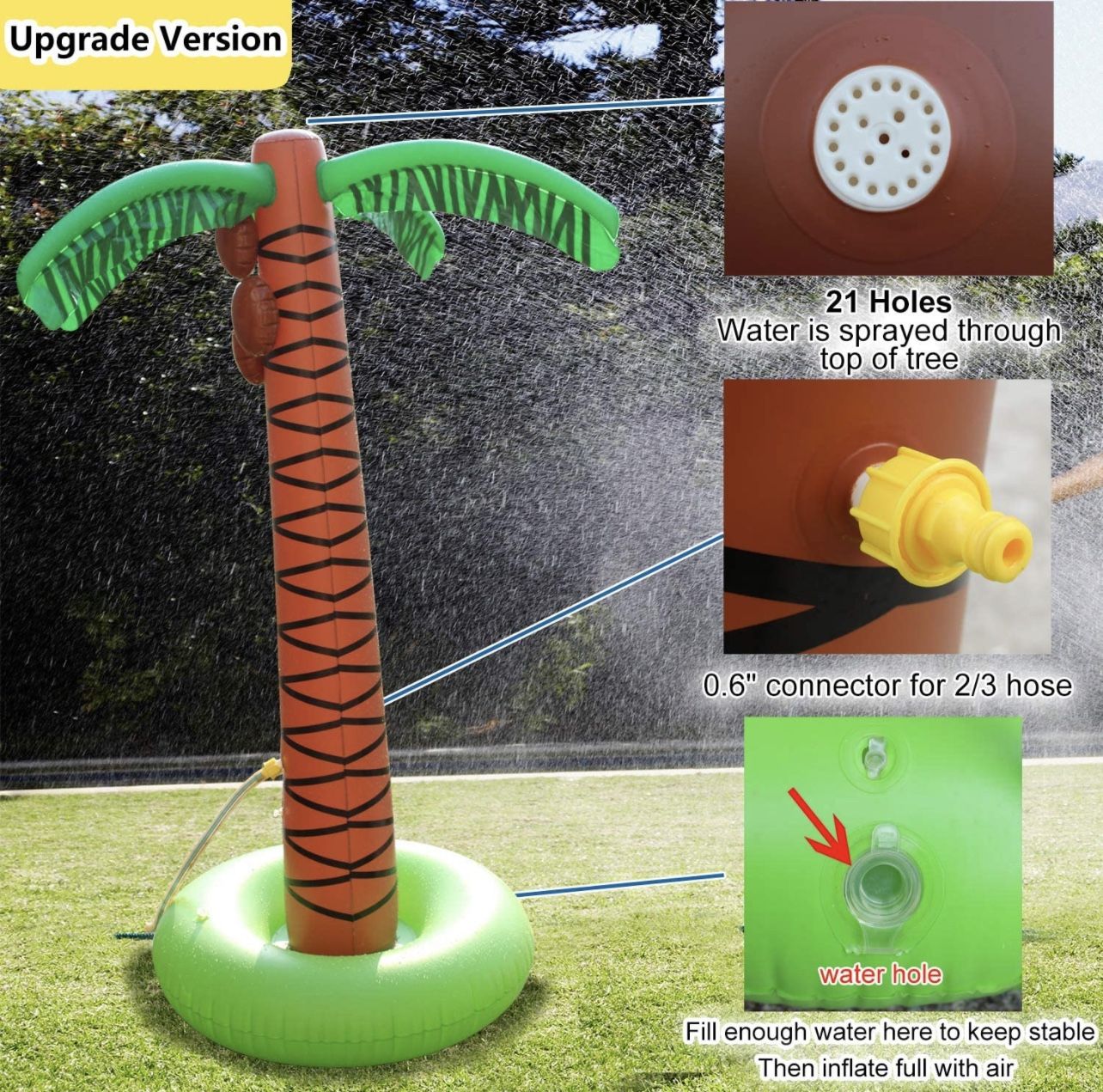 Brand New 61 Inflatable Palm Tree Water Sprinkler Toy Inflatable