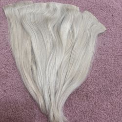 14” human hair foxy locks extensions platinum blonde clip in wig