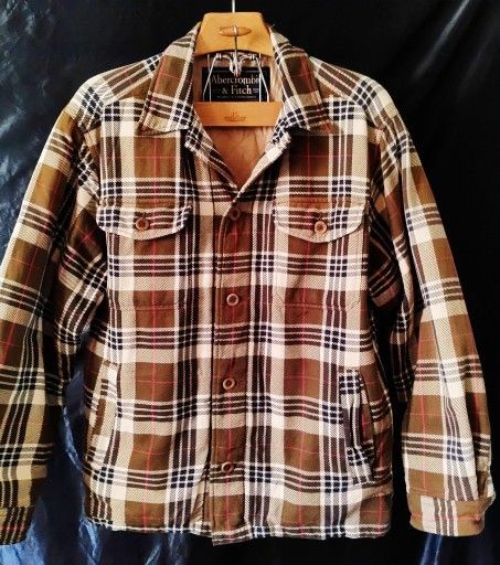 Vintage Abercrombie & Fitch Quilted Shirt Jacket Men’s M Brown Blue Plaid Flannel Lined