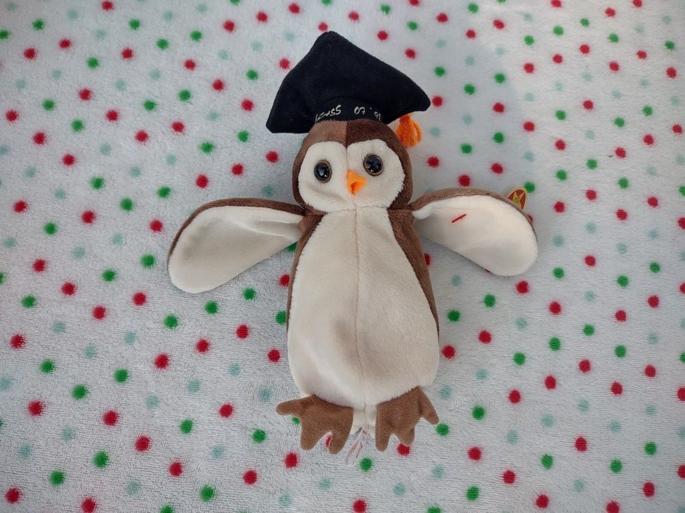 Vintage 1997 Wise Graduate Owl Beanie Baby with Original Ty Tag and Tush Tag
