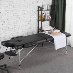 Adjustable Massage Bed 2 Folding Salon Bed Massage Couch Portable Alloy Supports Spa Table with Headrest/Armrest/Hand Pallet