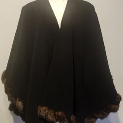 Women's Black and Fur Cape by Donna Salyers