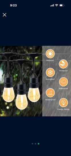 OUTDOOR STRING LIGHTS 45 FT. WATERPROOF PATIO GARDEN SET- 15 BULBS