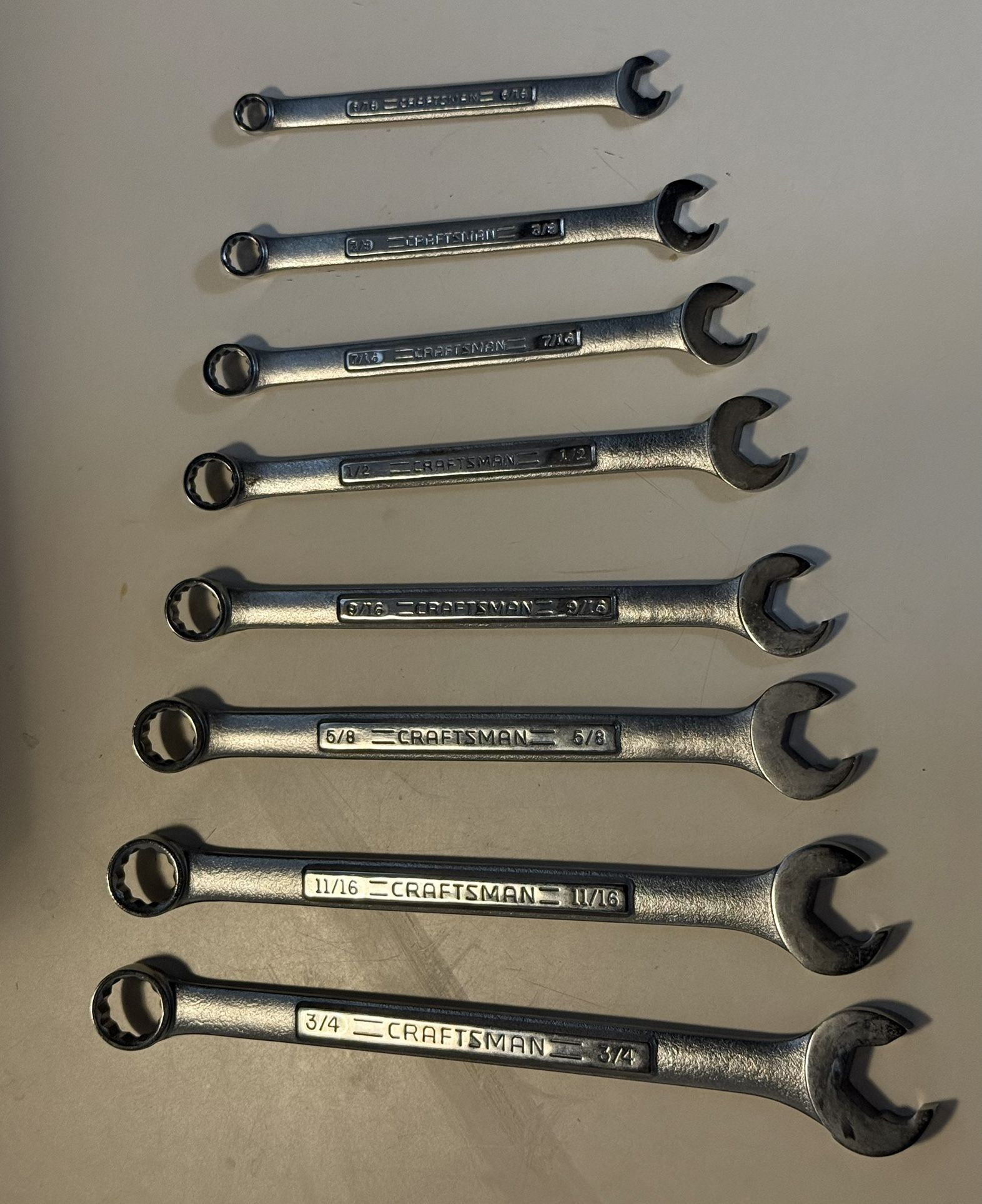 Craftsman 8 Pc Set  Combination Wrenches. 5/16” - 3/4”