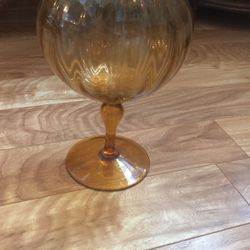 Vintage Amber Glass Vase on Glass Pedestal Base ONE FOOT TALL