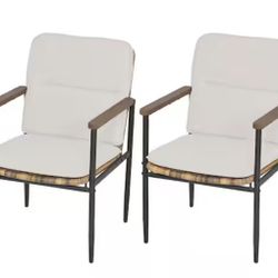 PureCane 2-Piece Aluminum Wicker Outdoor Dining Chairs with Gray Cushions