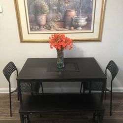 Like New Black Dining Table Set With 2 Chairs And A Bench 