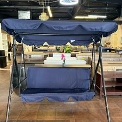 3-Person Metal Outdoor Patio Porch Swing Chair in ,with Adjustable Canopy(Blue)  💰100$