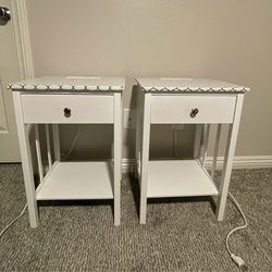 Set of 2 White Nightstands w/ Charging Station (USB + Outlets
