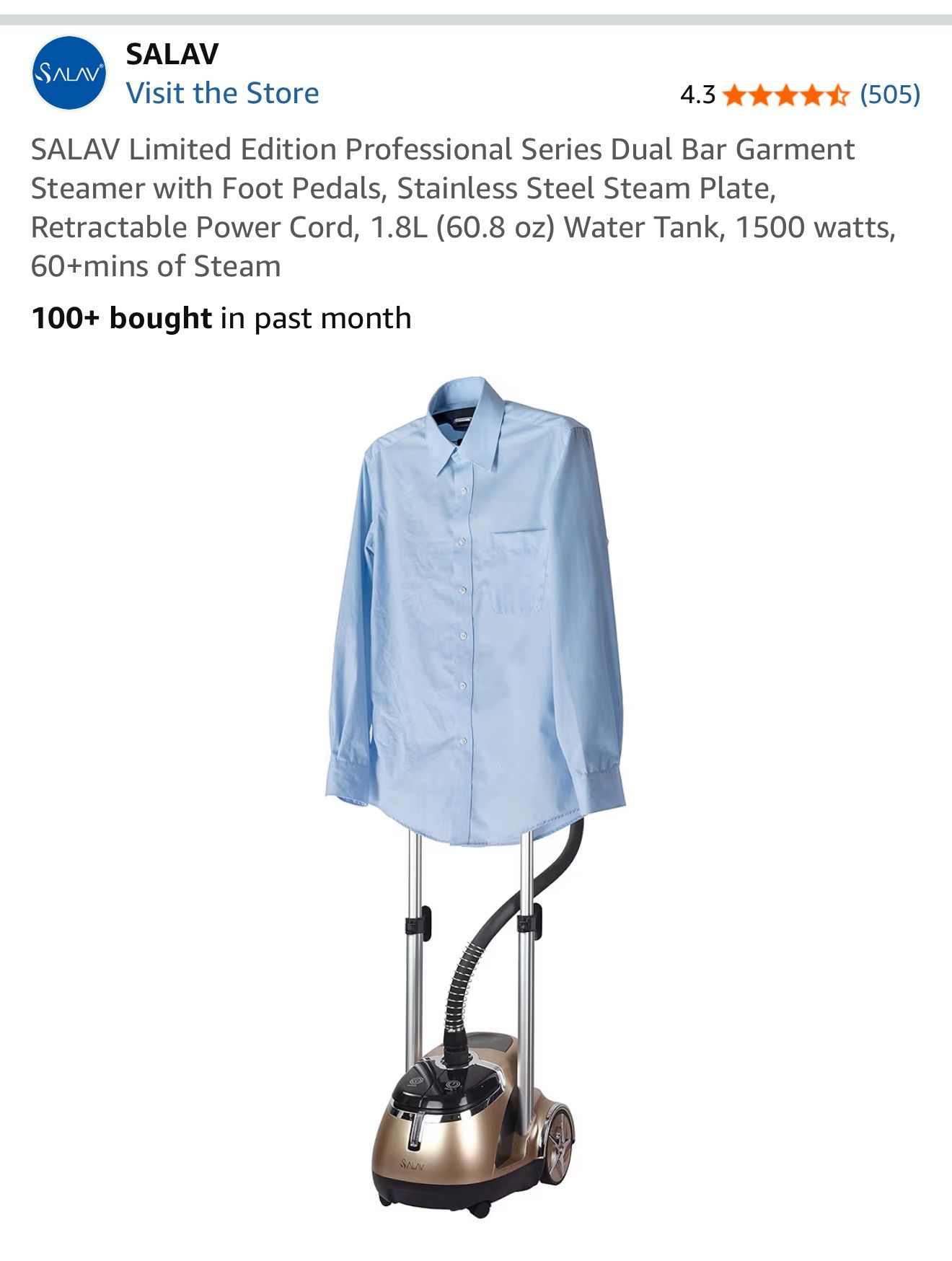 Professional Series Dual Bar Garment Steamer with Foot Pedal