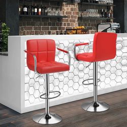 Swivel Bar Stools Set of 2, Grey Counter Height Adjustable Bar Chairs with Back PU Leather Barstool