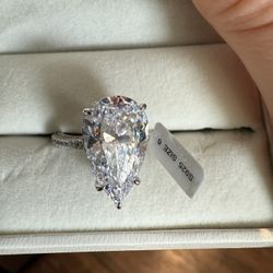 Solitaire Large Diamond Like Ring Size 6-7 New Sterling Silver 