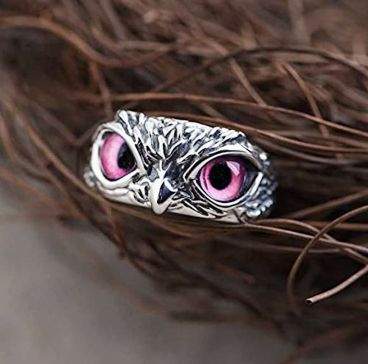 Vintage pink Owl Ring