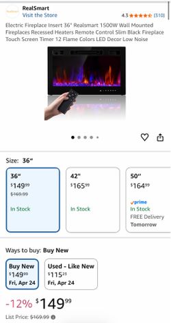 Electric Fireplace Insert 30”