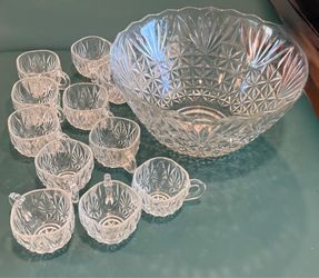 Glass Punch Bowl with 12 cups