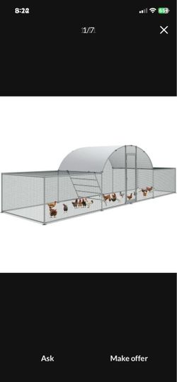 Large Metal Chicken Coop, a 23-foot walk-in galvanized metal poultry run featuring an arched dome roof and a waterproof,