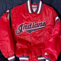🔥 🏟️⚾️— Super VINTAGE— Cleveland Indians — STARTER — Satin Jackets (Red) — 2 sizes Available!!— Small & XXL —🏟️⚾️ 🔥