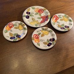 4 Oneida Shores Vintage Fruit Dinnerware Handpainted Dishwasher Safe Plates Set 
