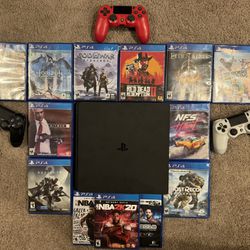 PS4 Slim With 13 titles, 3 Controllers, 1 In Great Working Order 