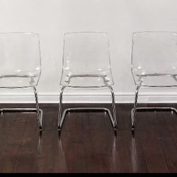 Set of 5 Modern Clear Acrylic Dining IKEA Chairs – Chrome Base – $250 OBO 