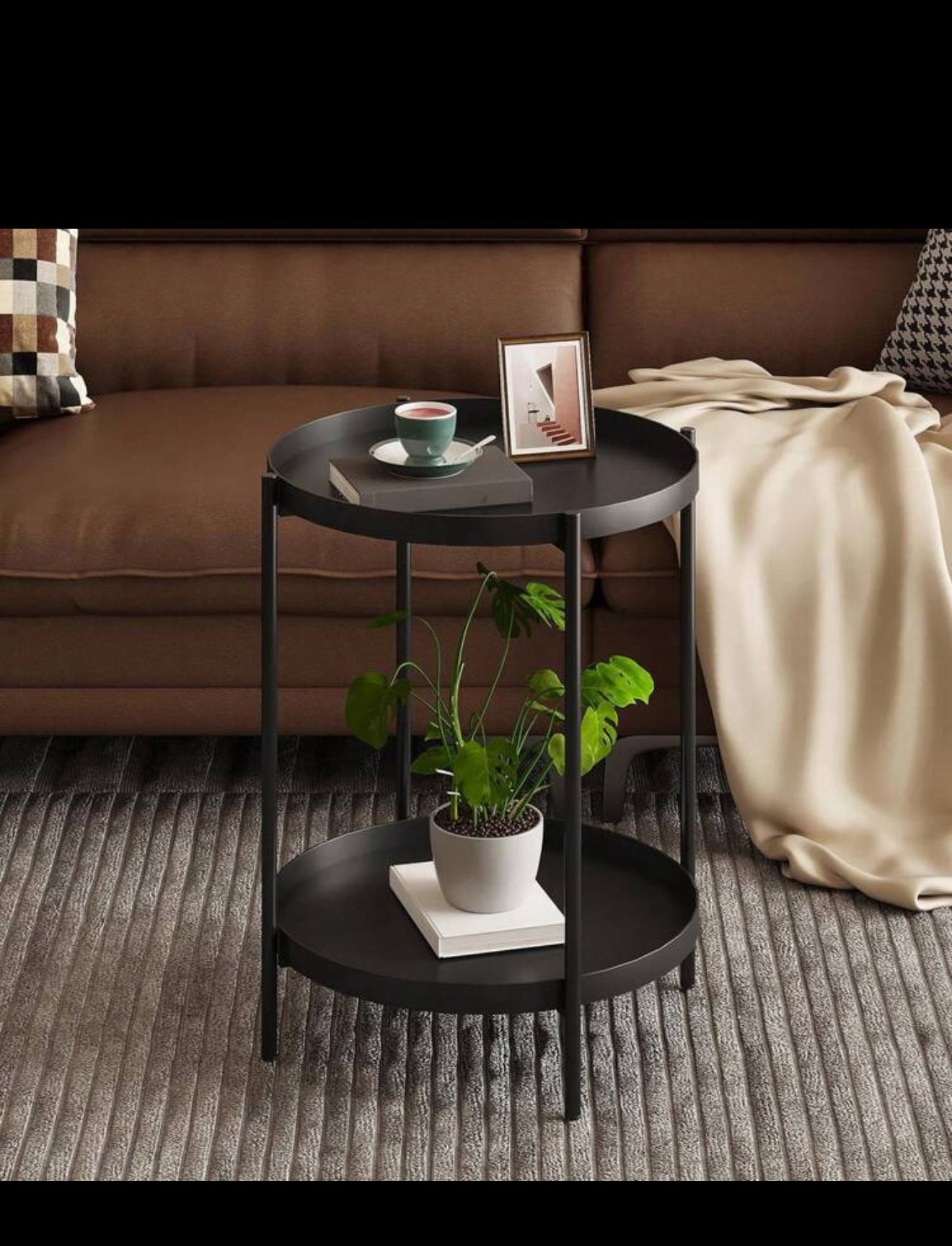 Black Round End Table,