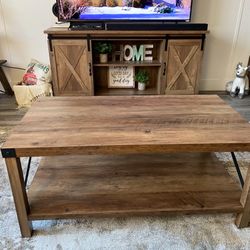 Rustic Wood Coffee Table with Industrial Metal Accents
