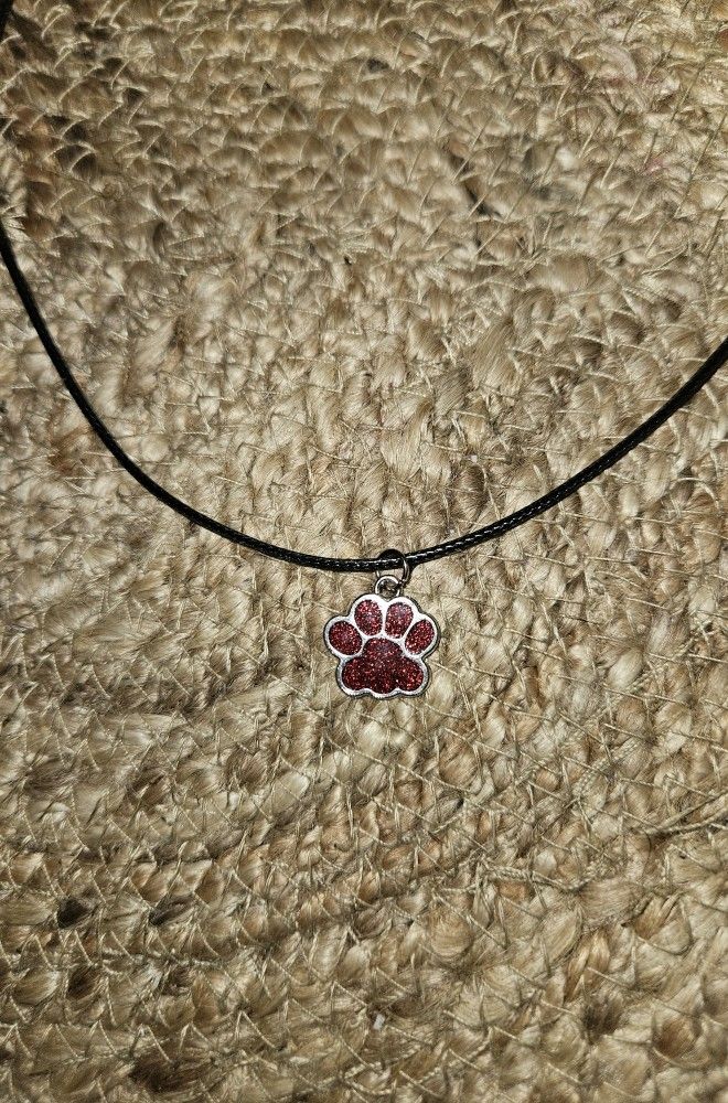 Necklace With Glitter Red Paw Charm 