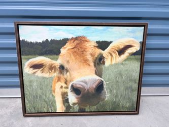 Framed Cow Picture 26x20 – Rustic Farmhouse Wall Decor