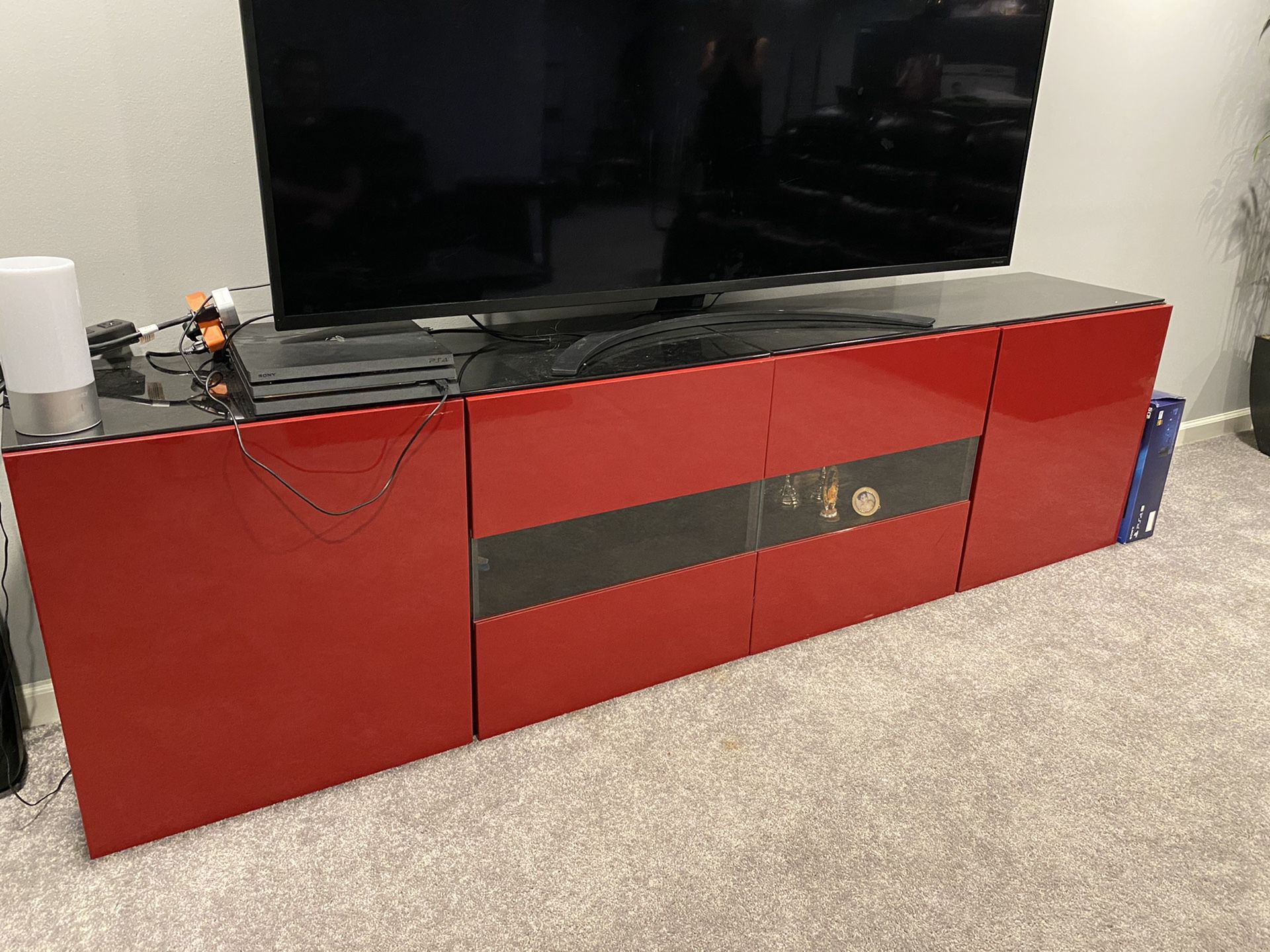 Red TV Stand With Cabinets 2 Pcs