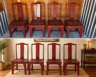 Set of 4 Unique Solid Wood High-Back Dining Chairs – Asian Modern / Ming Style