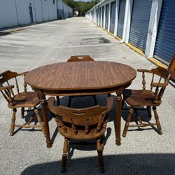 Vintage Oak Oval Dining Set w/ 4 Ethan Allen Arm Chairs 