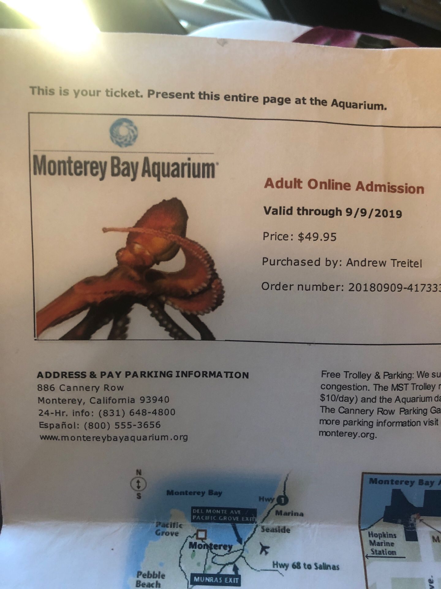 Two aquarium tickets....