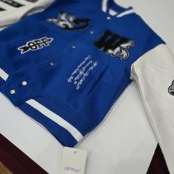Off-white Varsity Jacket Blue/white Small New