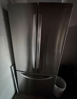GE French Door Fridge – Stainless, Bottom Freezer, Clean