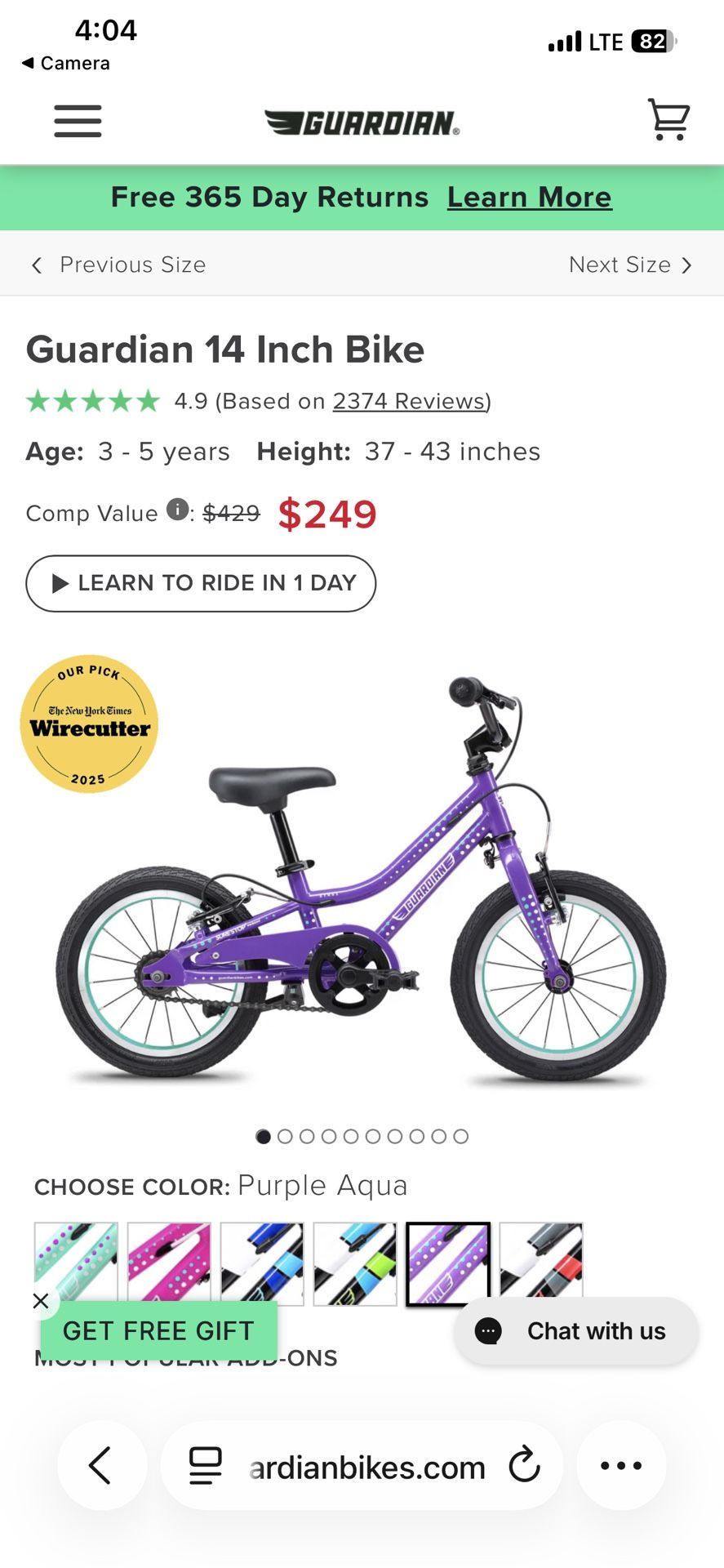 Guardian 14 Inch Bike Like New. Retails $249