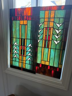 Two stained glass panels lined With Copper 