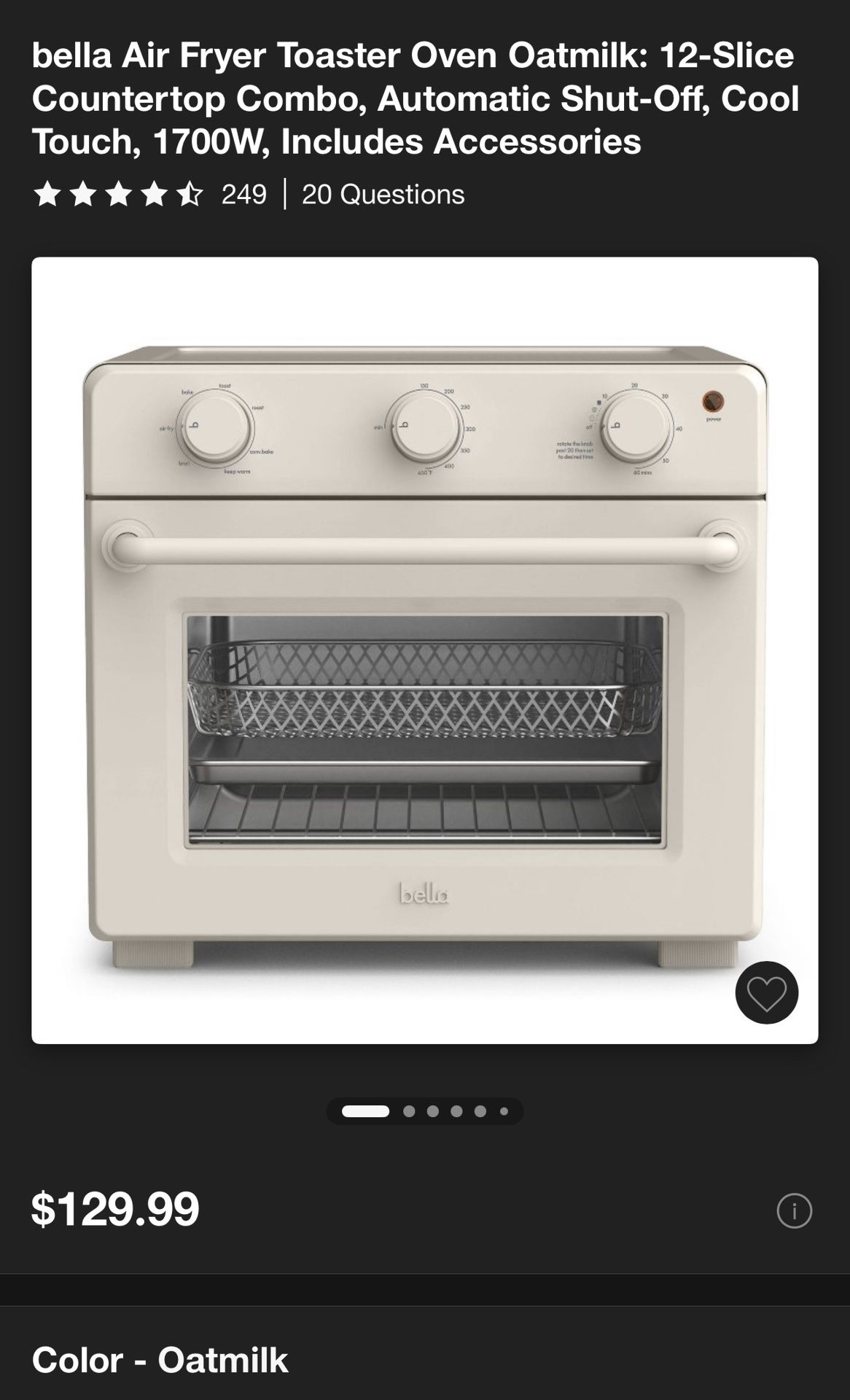 Bella Air Fryer Toaster Oven - Color: Oatmeal